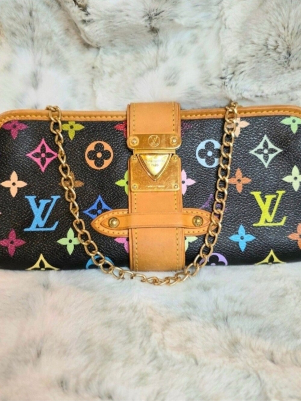 Louis Vuitton x Takashi Murakami RARE Black Multicolor Monogram Shirley Clutch - Picture 14 of 14